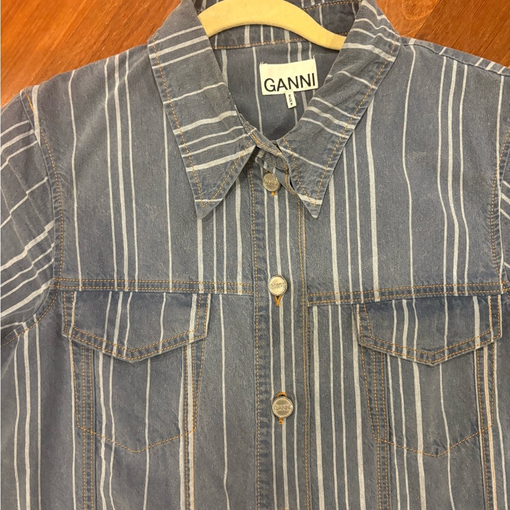 GANNI Blue Striped Denim Shirt Dress